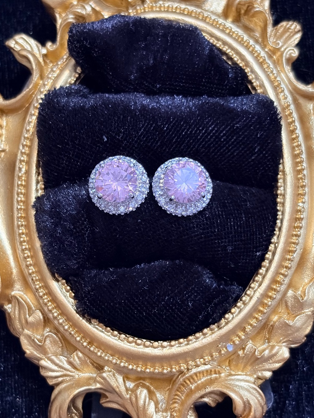 Sparkling Pink Halo Stud Earrings - Women Jewelry